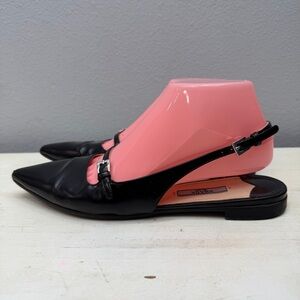 Prada Black Leather Spazzolato Slingback Flats Size 37